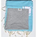 Fouta bleu céleste doublée éponge grise